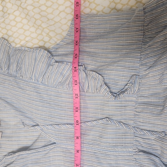 LOFT Blue and White Ruffled Peplum Blouse, Size Medium - Picture 7 of 8